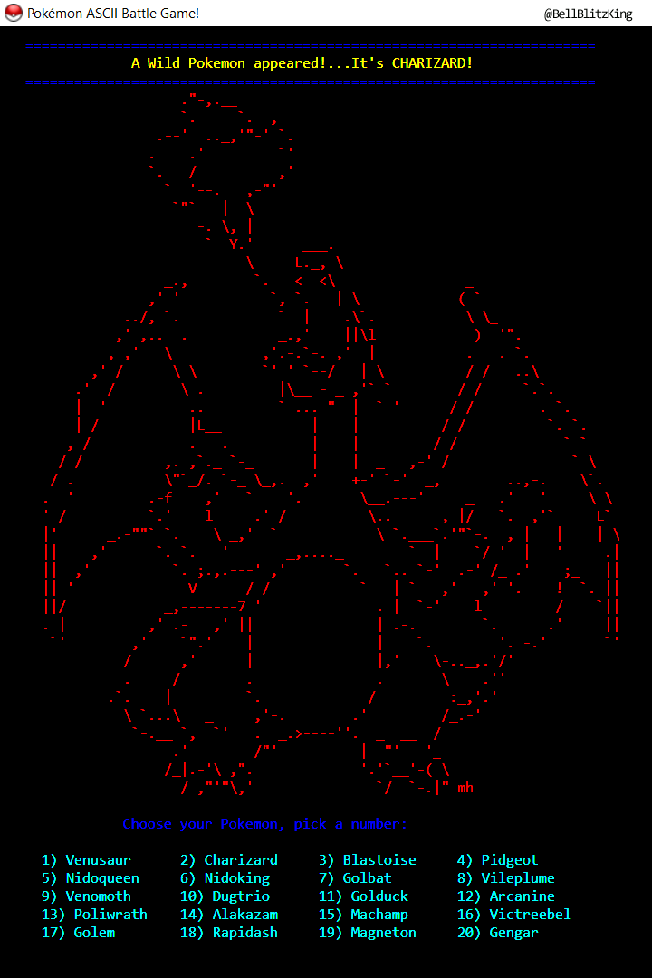 Pokemon ASCII Battle Game screenshot 1