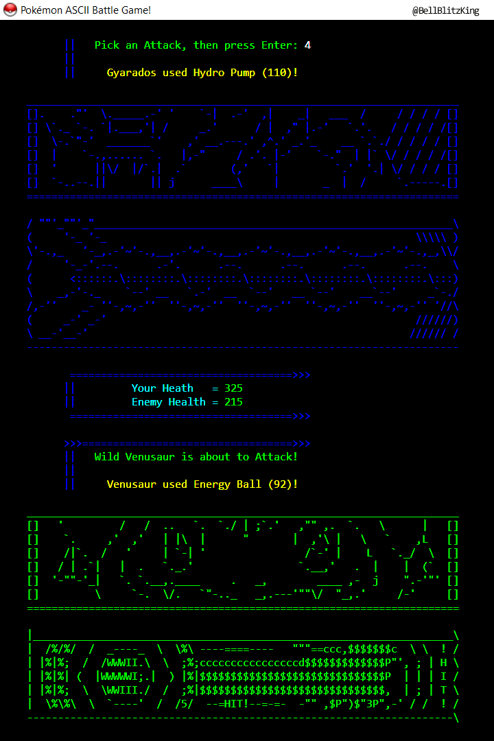 Pokemon ASCII Battle Game screenshot 2