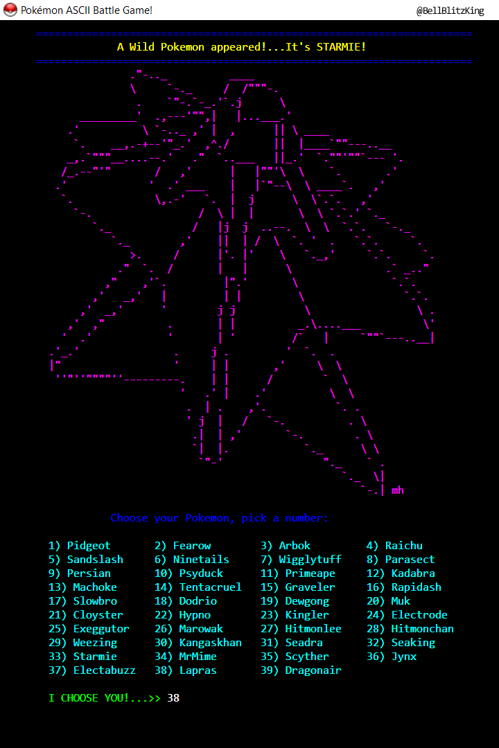 Pokemon ASCII Battle Game screenshot 3